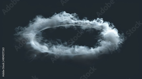 Steam ring cloud modern effect. Abstract transparent hookah shape isolated on a white background. 3d realistic smoke ring cloud texture. Air trail icon for jump games. photo