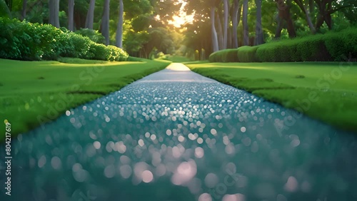 This Tranquil golf driving range with vacant tees, invites golfers for leisurely swings photo