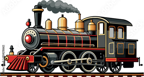 Old steam locomotive on vintage tracks-