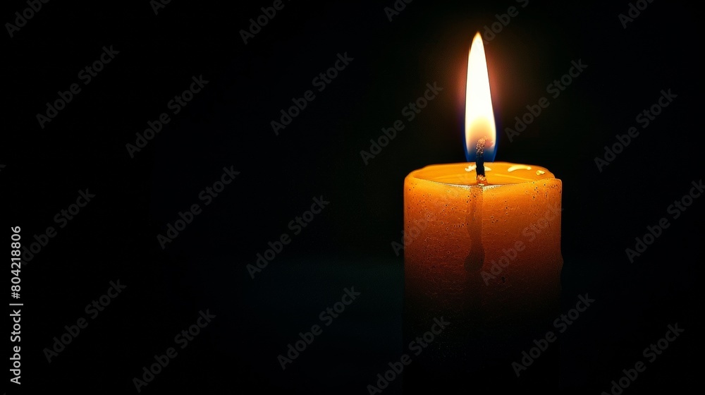 A single glowing candle in the dark, casting a warm light with a serene and calming presence A single glowing candle in the dark, casting a warm light with a serene and calming presence