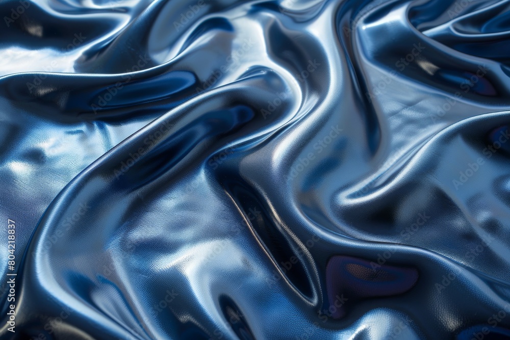 Obraz premium Beautifully rendered image of blue satin with smooth, curvaceous wave formations creating a serene feel