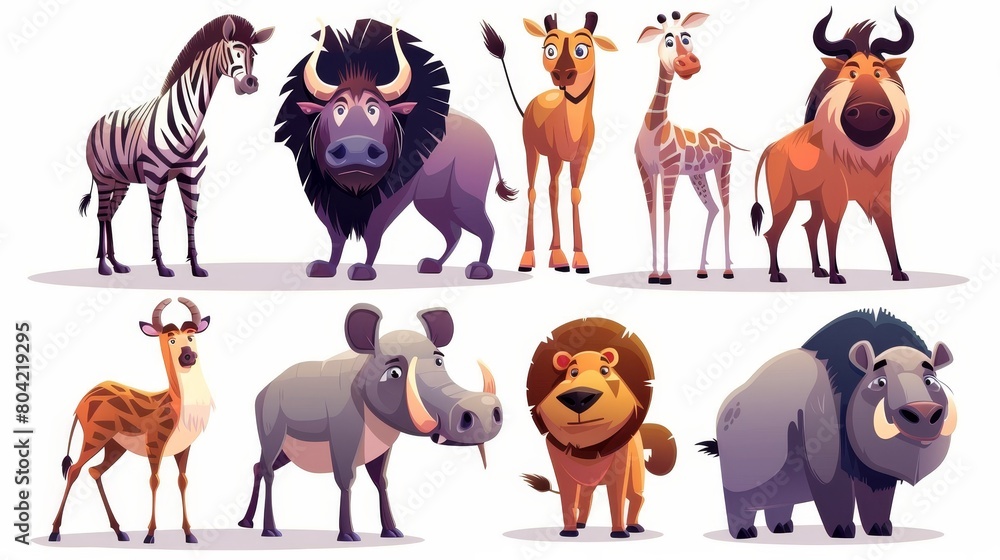 An African wild animal pack on white background with zebras, porcupines, antelopes, meerkats, hyenas, and warthogs. Cute animals from zoos and safari parks. An African wild animal pack on white background with zebras, porcupines, antelopes, meerkats, hyenas, and warthogs. Cute animals from zoos and safari parks.