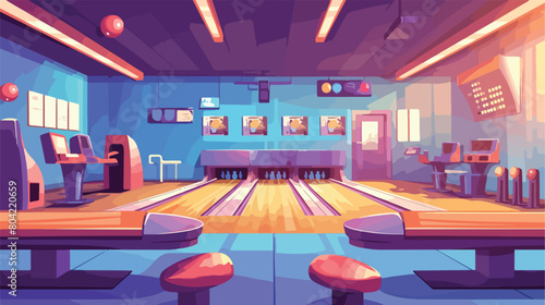 Bowling alley flat vector illustration. Cartoon emp