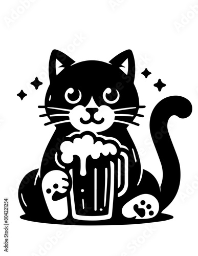 Cat Beer Icon , High-Quality Cat Beer Icon for Bars, Restaurants, and Breweries,Creative Beer Lover Cat Icon for Cat and Beer Enthusiasts,Professional Beer Lover Cat Icon for Cat Cafes and Pet Stores