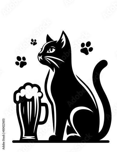 Cat Beer Icon , High-Quality Cat Beer Icon for Bars, Restaurants, and Breweries,Creative Beer Lover Cat Icon for Cat and Beer Enthusiasts,Professional Beer Lover Cat Icon for Cat Cafes and Pet Stores