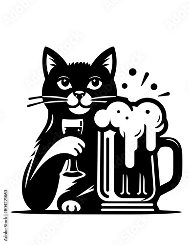 Cat Beer Icon , High-Quality Cat Beer Icon for Bars, Restaurants, and Breweries,Creative Beer Lover Cat Icon for Cat and Beer Enthusiasts,Professional Beer Lover Cat Icon for Cat Cafes and Pet Stores