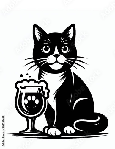 Cat Beer Icon , High-Quality Cat Beer Icon for Bars, Restaurants, and Breweries,Creative Beer Lover Cat Icon for Cat and Beer Enthusiasts,Professional Beer Lover Cat Icon for Cat Cafes and Pet Stores