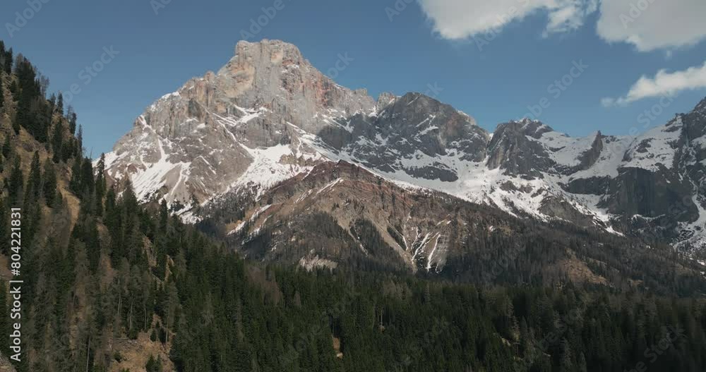 Panorama Of Dolomites Mountain Range In Daytime In Italy. - aerial shot