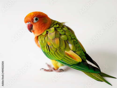 Close-up of a Colorful Lovebird Perched on a White Background