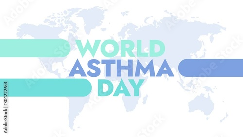 World Asthma Day colorful motion graphics seamlessly loopable text animation with world map on a white background great for celebrating world asthma day on 7 may