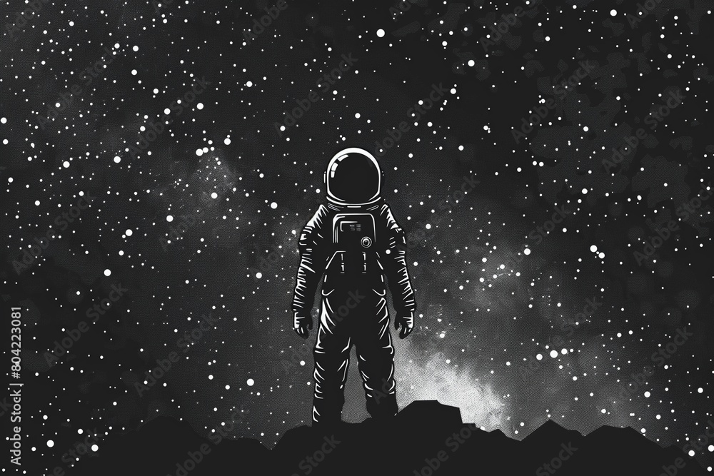 Obraz premium A spacethemed minimalist illustration with the silhouette of an astronaut 8K , high-resolution, ultra HD,up32K HD
