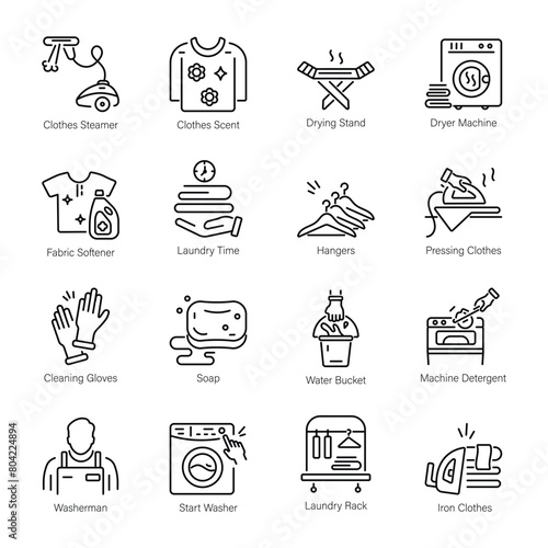 Collection of Laundry Supplies Line Style Icons 

