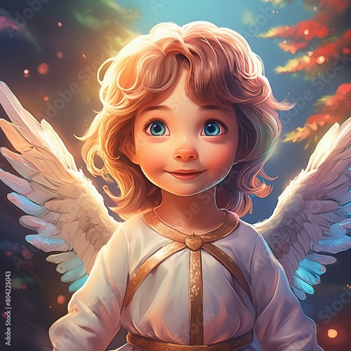 portrait d'un petit ange blond et innocent en dessin ia photo