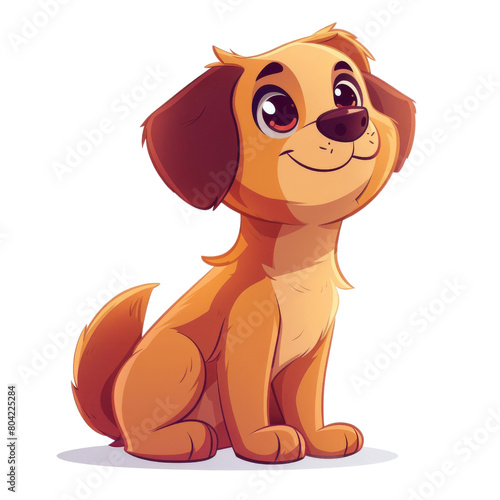 The image shows a cute cartoon dog with big eyes and a happy expression on its face