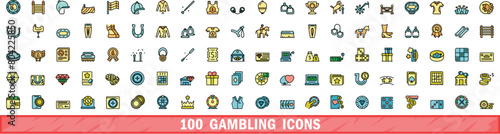 100 gambling icons set. Color line set of gambling vector icons thin line color flat on white