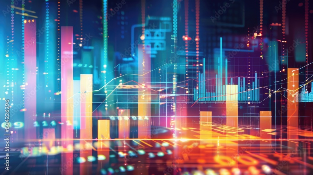 Abstract financial graph with upward trend and bokeh lights. Stock market analysis concept. Abstract financial graph with upward trend and bokeh lights. Stock market analysis concept.