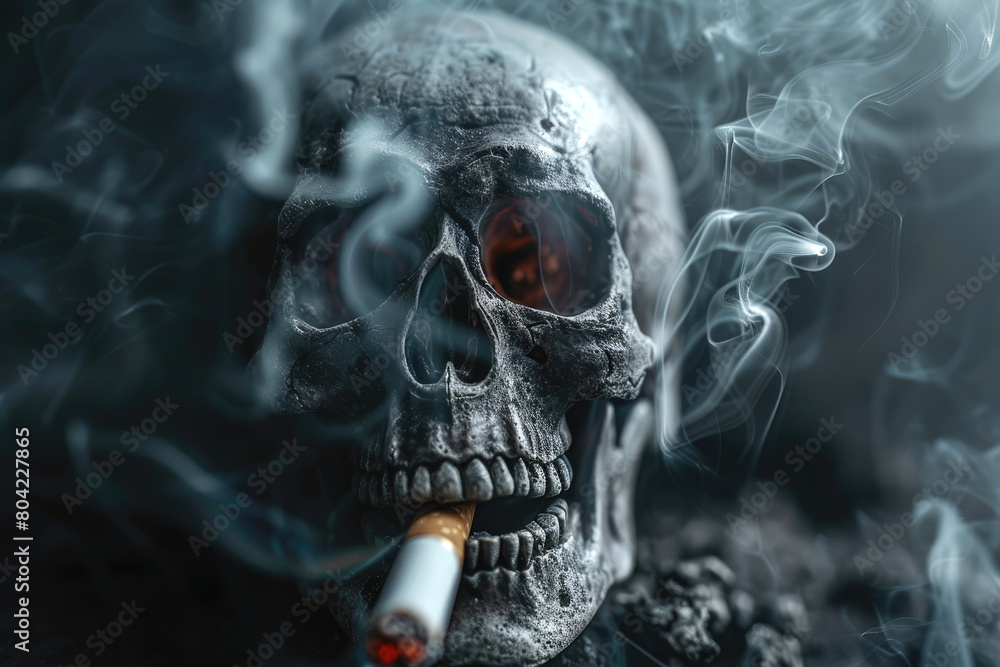 Skull with rising smoke from a cigarette Skull with rising smoke from a cigarette