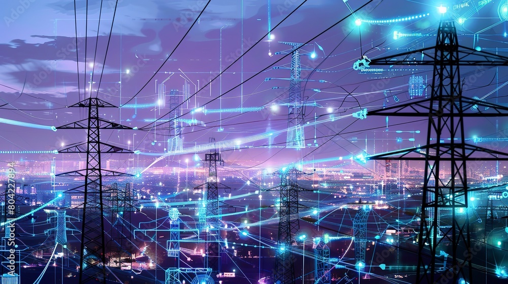 Infrastructure and Technology: Pictures of smart grids, smart meters, energy management systems, and futuristic energy technologies. -
