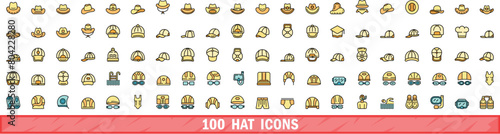 100 hat icons set. Color line set of hat vector icons thin line color flat on white