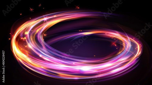 Spectacular power light trails isolated on a black background. Modern realistic illustration of a colorful vortex of energy, a dazzling space blast fire, a shimmering smoke, a Christmas miracle