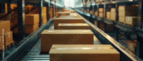 An image of a belt conveyor at a post sorting office. Box POV. photo