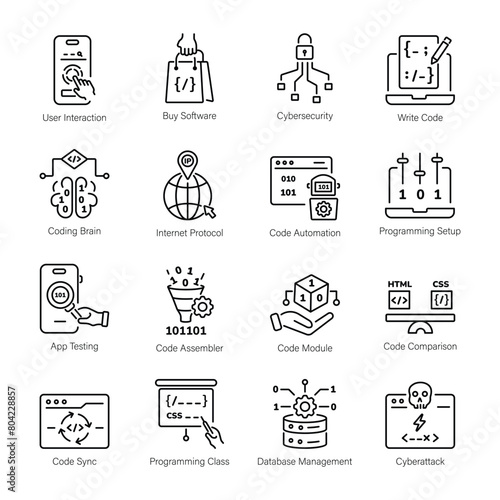 Set of Programming and SEO Services Linear Icons 

