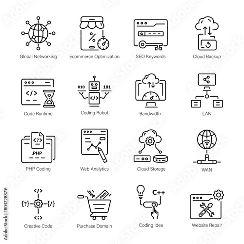 Pack of Coding and SEO Linear Icons 

