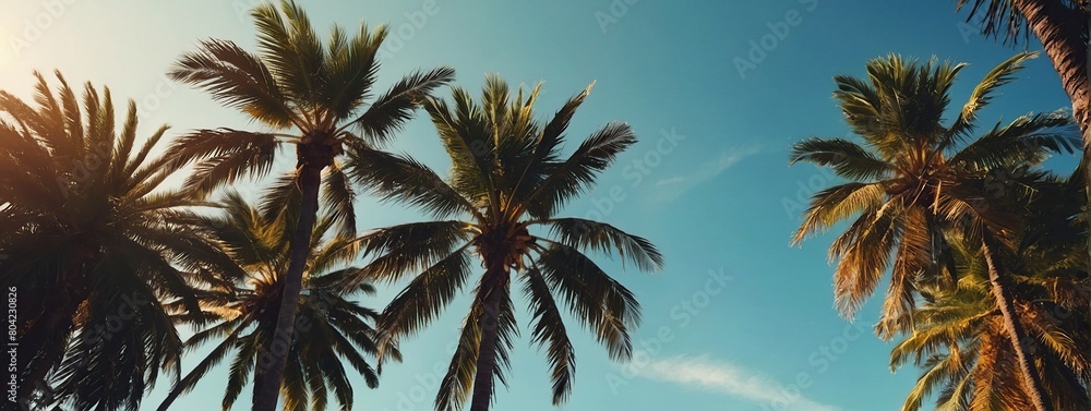 Fototapeta premium Summertime backgrounds set with palm trees, summer sun and brush strokes for your graphic design, Sunny Days