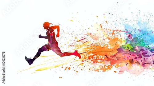 Dynamic illustration of a runner in a race depicted with vivid color splatter. 
