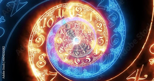 Classic spiral fire dial endlessly moving towards the camera. No arrows. It symbolizes the infinity of time. 2 colors On black background. 3D render