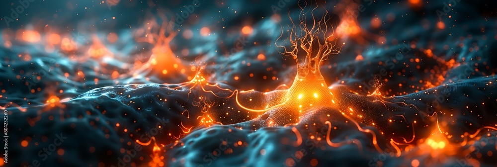 A digital representation of a neural network, with interconnected nodes and synapses.