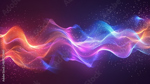 Vibrant waves of light form an abstract dynamic pattern on a dark background creating a mesmerizing visual effect