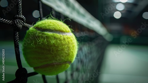 Frozen tennis ball hitting net, showcasing precision in summer olympic sports concept © Andrei