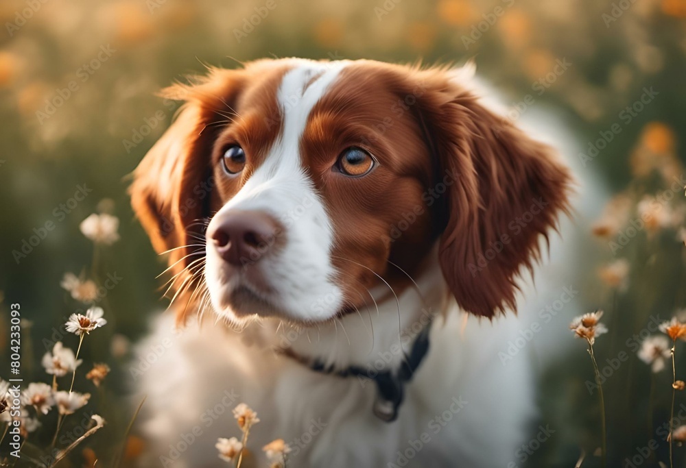 AI generated illustration of a brown and white dog standing in lush green field AI generated illustration of a brown and white dog standing in lush green field