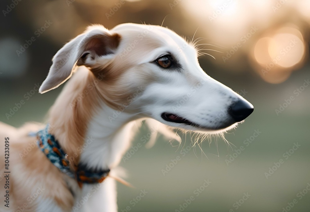 AI generated illustration of a white and brown dog gazing aside