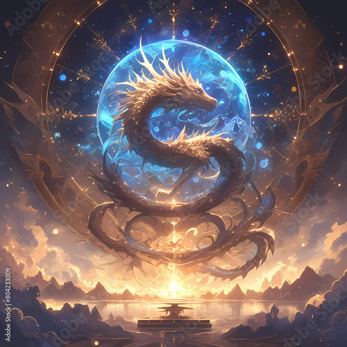 Mystical Chinese New Year Mythology  Stunning Fantasy Art of Golden Dragon Celestial Guardian