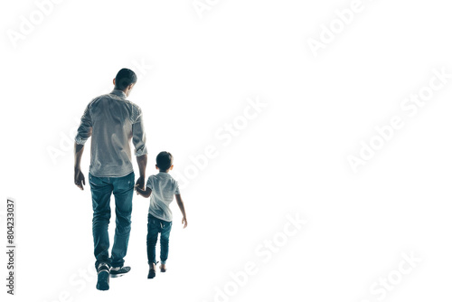 Proud Father Holding Child's Hand On Transparent Background.
