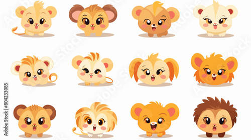 Cute Lion animal emotions tiny Lion with emoji coll