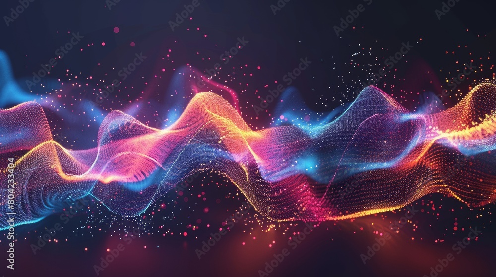 Vibrant waves of light form an abstract dynamic pattern on a dark background creating a mesmerizing visual effect Vibrant waves of light form an abstract dynamic pattern on a dark background creating a mesmerizing visual effect
