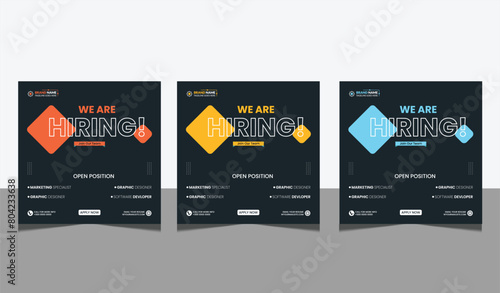 We are hiring job position square banner or social media post. Vacancy banner design finds a job.