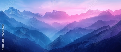 A breathtaking view of serene mountain ranges bathed in vibrant sunrise hues offers a spectacular visual feast © lemoncraft