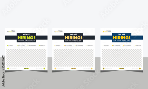 We are hiring job position square banner or social media post. Vacancy banner design finds a job.