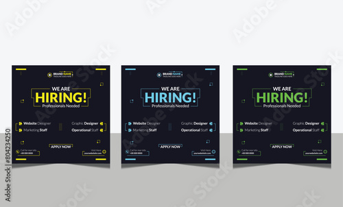 We are hiring job position square banner or social media post. Vacancy banner design finds a job.