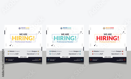 We are Hiring Recruitment advertising template. Recruitment Poster, Job hiring poster, social media, banner, flyer. Digital announcement job vacancies layout