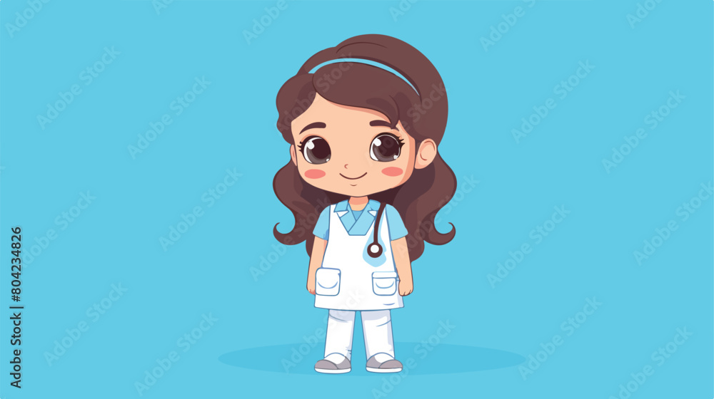 cute nurse tiny small girl Isolated on colored background