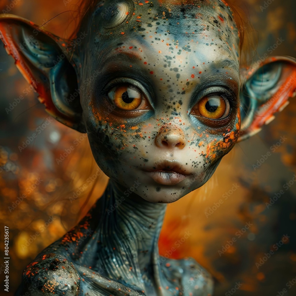 AI generated illustration of an extraterrestrial creature with big eyes