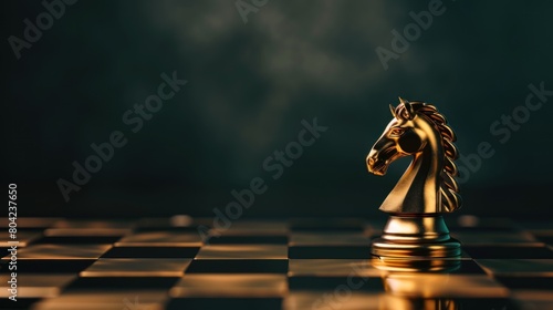 horse chess piece on a chessboard in gold color