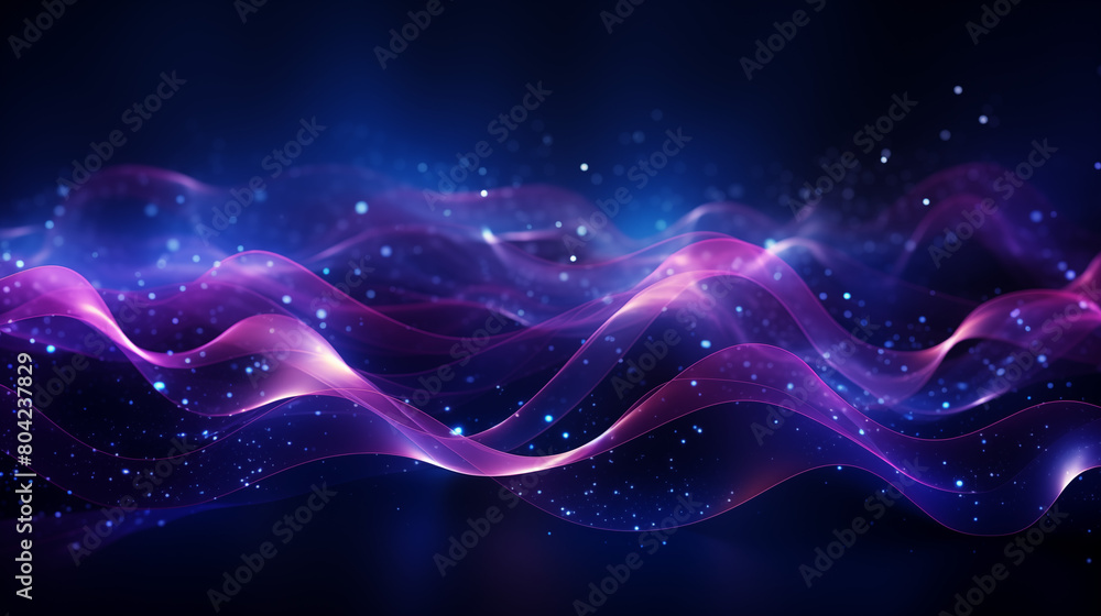Obraz premium Dynamic Pink and Blue Waves on Black Background