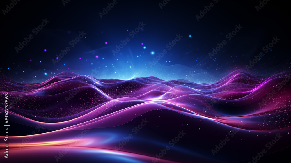 Obraz premium Abstract Neon Waves of Blue and Pink on Dark Background