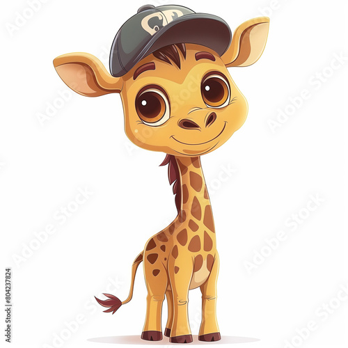 Cute baby giraffe with baseball cap sticker design 
